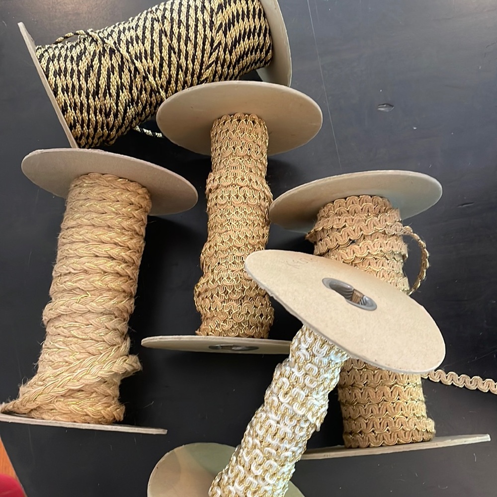 5 rolls of gold/natural/black Crafting/wrapping Fabric Ribbon
